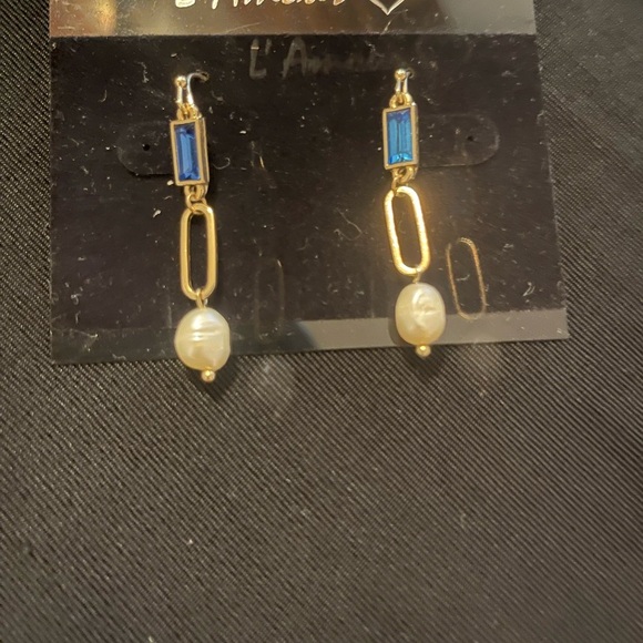 Earrings with Blue and Pearl Accents - Picture 1 of 2
